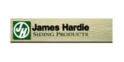 A logo with a green circle containing 'JH' next to the text "James Hardie Siding Products" on a beige textured background.