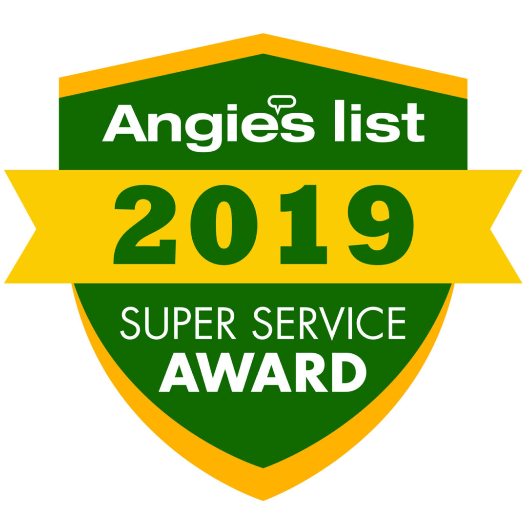 Angie's List 2019 Super Service Award badge in green and yellow colors.