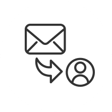 A simple line icon showing an envelope with an arrow pointing to a person, indicating the concept of sending an email to a recipient.