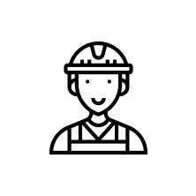 Icon of a person wearing a hard hat and safety vest.